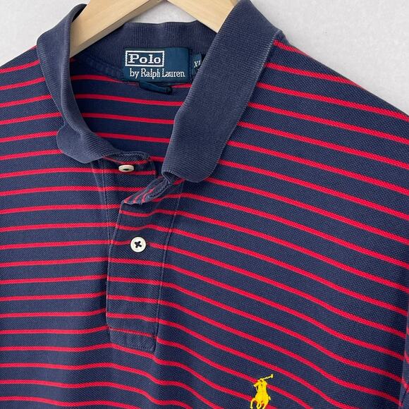 POLO RALPH LAUREN Shirt Men XL Golf Polo Striped Short Sleeve Cotton Pique Black - Picture 1 of 13